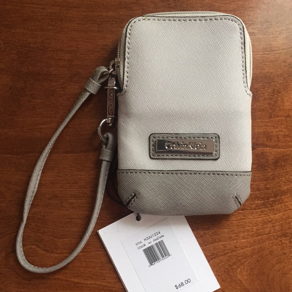 Calvin Klein Gray Leather Wrist Purse NWT